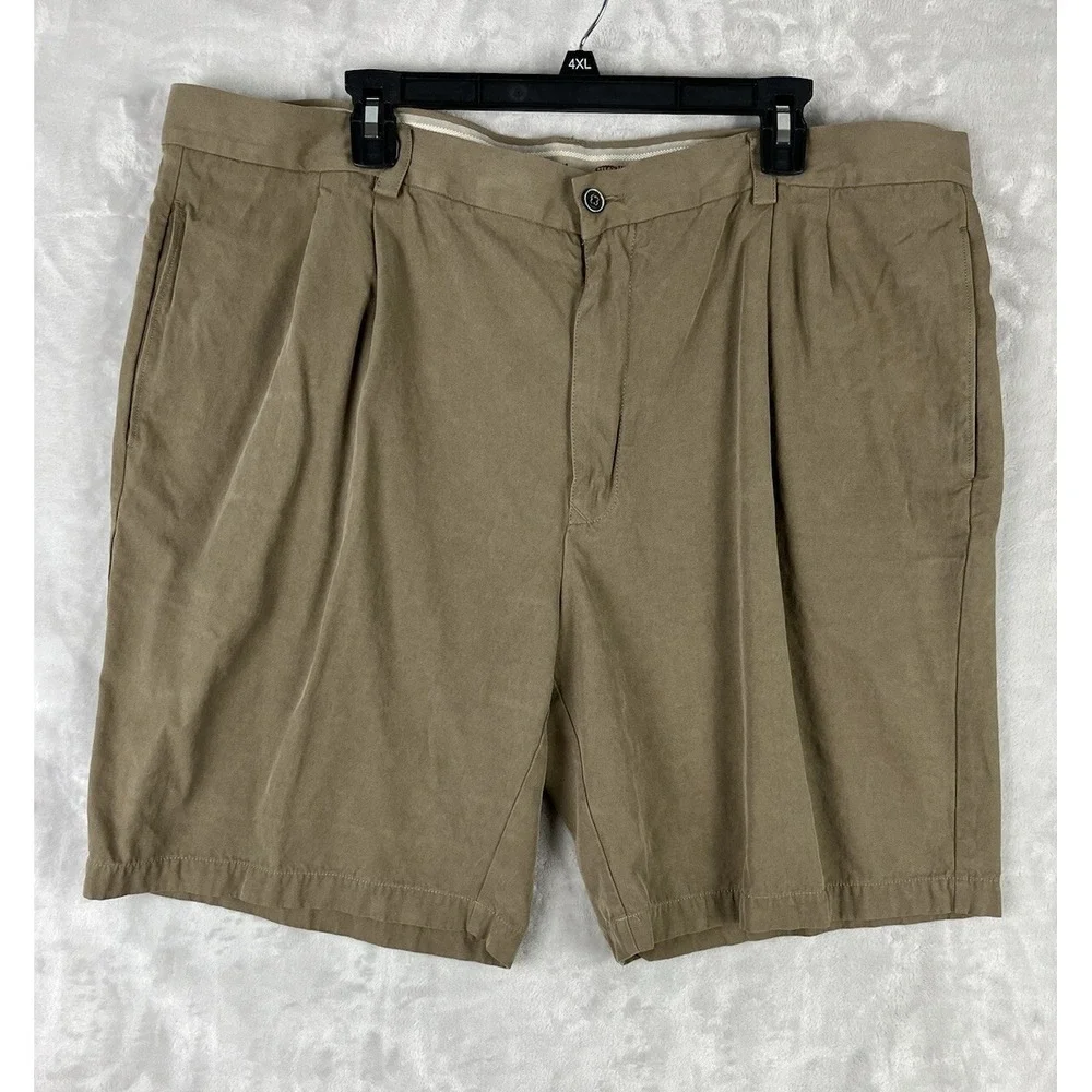 TOMMY BAHAMA 100% Silk Short Men 42 Brown Relaxed Pleaded Pockets Vacation